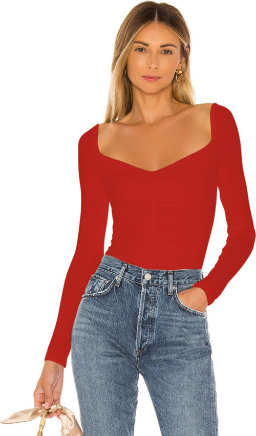 Kadın Kırmızı Önü Büzgülü Bodysuit