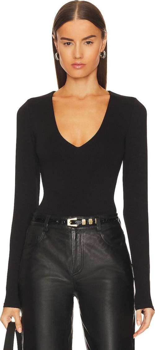 Kadın Siyah Jarse U Yaka Uzun Kollu Bodysuit