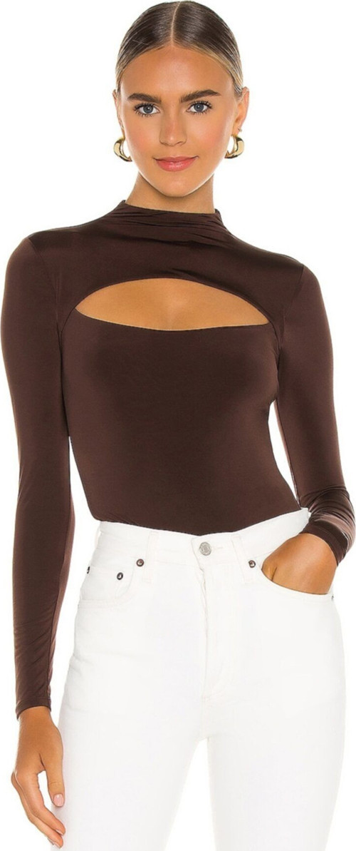 Kadın Kahverengi Gögüs Dekolte Ipek Jarse Bodysuit