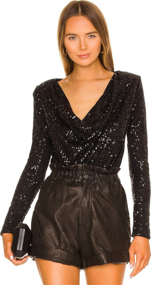 Kadın Siyah Payet Dekolteli Bodysuit