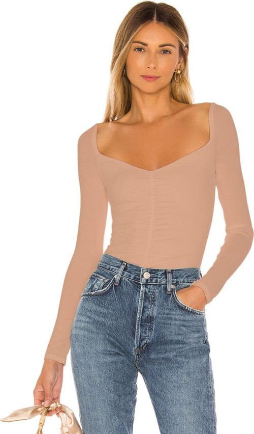 Kadın Bej Önü Büzgülü Bodysuit