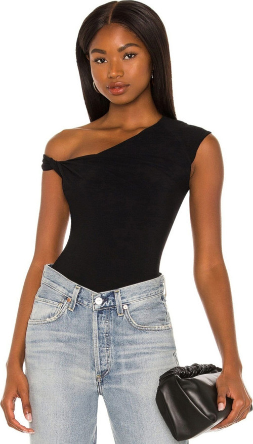 Kadın Siyah Asimetrik Kesim Ipek Jarse Bodysuit