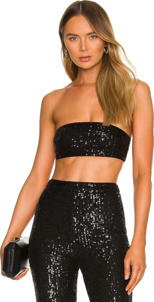 Kadın Siyah Payet Crop Top