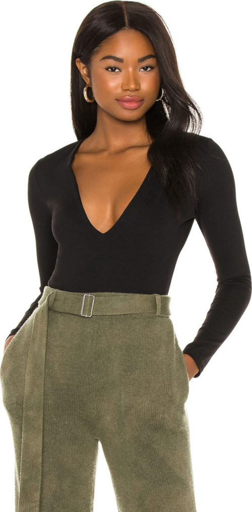 Kadın Derin V Yaka Ipek Jarse Bodysuit