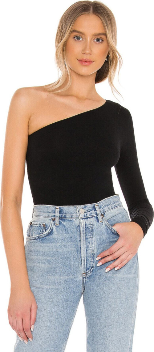 Kadın Siyah Tek Omuz Uzun Kol Ipek Jarse Bodysuit