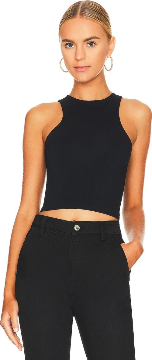 KADIN SİYAH KOLSUZ JARSE CROP TOP