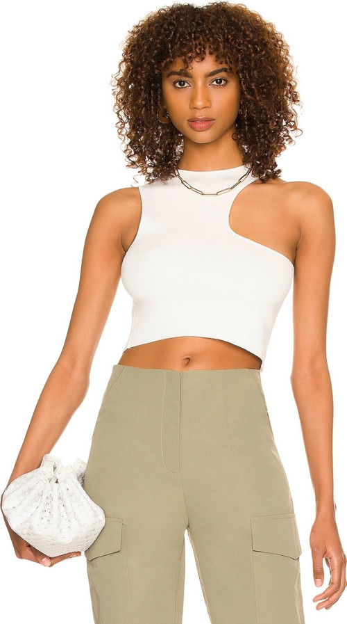 KADIN BEYAZ ASİMETRİK KESIM JARSE CROP TOP