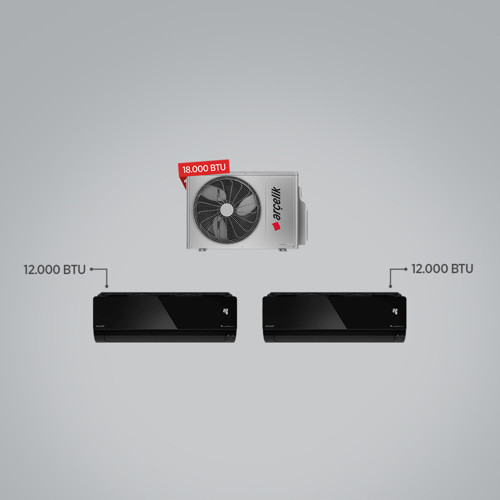 1+2 Multi Klima / 1 Adet 12 BTU Siyah+1 adet 12 BTU Siyah İç Ünite / 1 Adet 18 BTU Dış Ünite