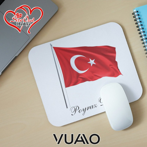 Kişiye Özel İsimli ve Türk Bayraklı Mouse Pad 21x17 cm, Kaymaz Taban - Baskılı Mousepad
