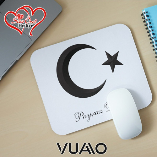 Kişiye Özel İsimli ve Türk Bayraklı Mouse Pad 21x17 cm, Kaymaz Taban - Baskılı Mousepad