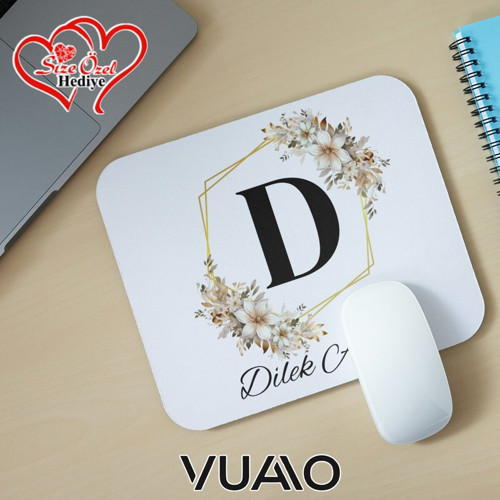 Kişiye Özel İsimli ve Harfli Desenli Mouse Pad 21x17 cm, Kaymaz Taban - Baskılı Mousepad