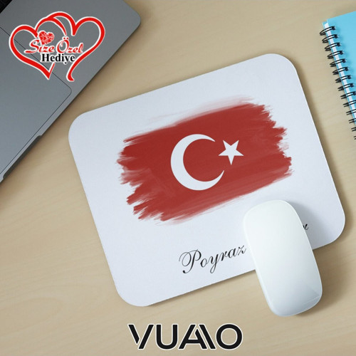 Kişiye Özel İsimli ve Türk Bayraklı Mouse Pad 21x17 cm, Kaymaz Taban - Baskılı Mousepad
