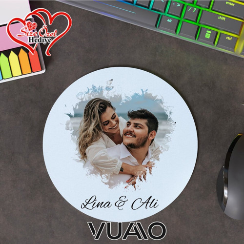 Kişiye Özel Fotoğraflı ve İsimli Yuvarlak Mouse Pad 19.5 cm, Kaymaz Taban - Baskılı Mousepad