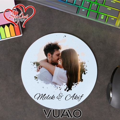 Kişiye Özel Fotoğraflı ve İsimli Yuvarlak Mouse Pad 19.5 cm, Kaymaz Taban - Baskılı Mousepad