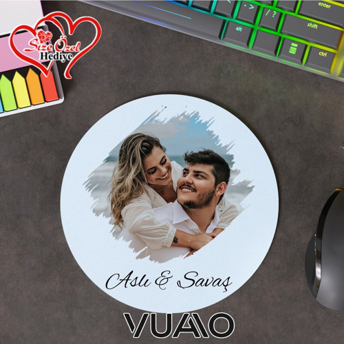 Kişiye Özel Fotoğraflı ve İsimli Yuvarlak Mouse Pad 19.5 cm, Kaymaz Taban - Baskılı Mousepad