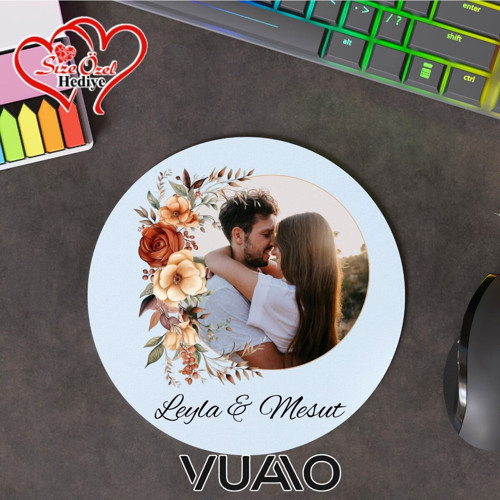 Kişiye Özel Fotoğraflı ve İsimli Yuvarlak Mouse Pad 19.5 cm, Kaymaz Taban - Baskılı Mousepad
