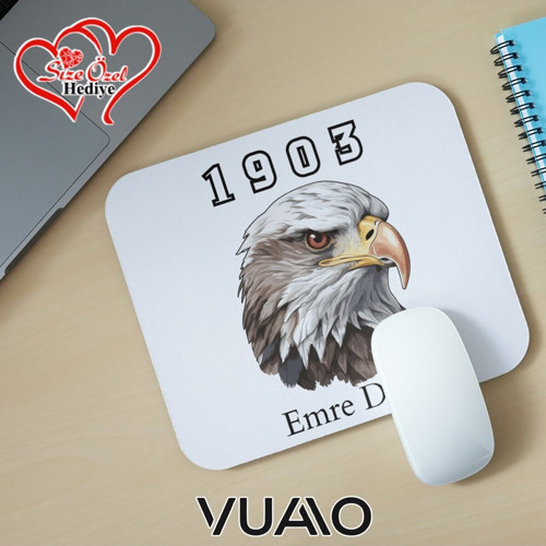 Kişiye Özel İsimli ve Kartal Temalı Mouse Pad 21x17 cm, Kaymaz Taban - Baskılı Mousepad