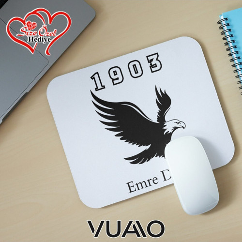 Kişiye Özel İsimli ve Kartal Temalı Mouse Pad 21x17 cm, Kaymaz Taban - Baskılı Mousepad
