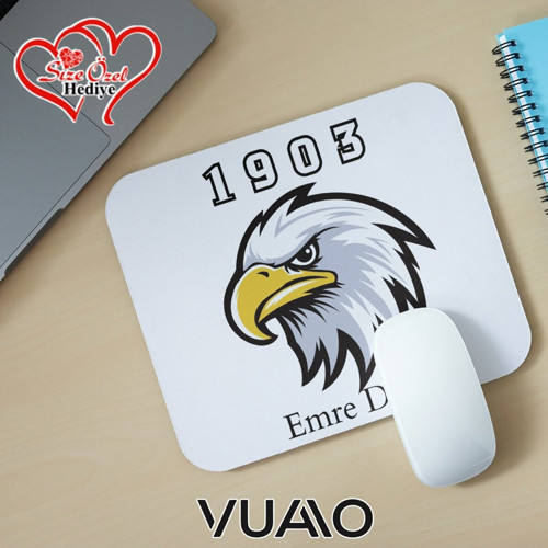 Kişiye Özel İsimli ve Kartal Temalı Mouse Pad 21x17 cm, Kaymaz Taban - Baskılı Mousepad