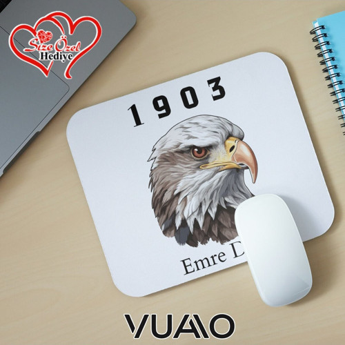 Kişiye Özel İsimli ve Kartal Temalı Mouse Pad 21x17 cm, Kaymaz Taban - Baskılı Mousepad