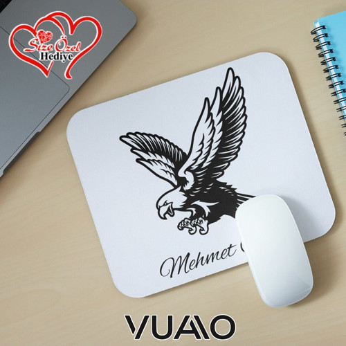 Kişiye Özel İsimli ve Kartal Temalı Mouse Pad 21x17 cm, Kaymaz Taban - Baskılı Mousepad