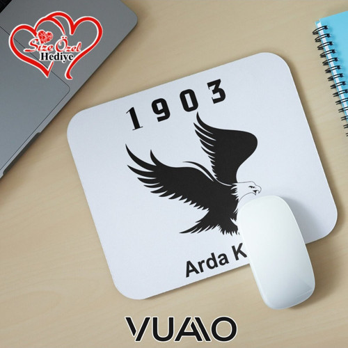 Kişiye Özel İsimli ve Kartal Temalı Mouse Pad 21x17 cm, Kaymaz Taban - Baskılı Mousepad