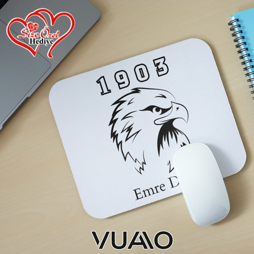 Kişiye Özel İsimli ve Kartal Temalı Mouse Pad 21x17 cm, Kaymaz Taban - Baskılı Mousepad