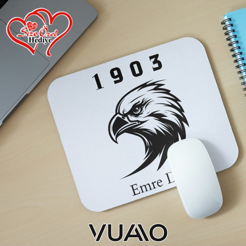 Kişiye Özel İsimli ve Kartal Temalı Mouse Pad 21x17 cm, Kaymaz Taban - Baskılı Mousepad