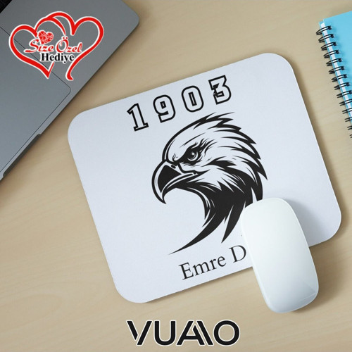 Kişiye Özel İsimli ve Kartal Temalı Mouse Pad 21x17 cm, Kaymaz Taban - Baskılı Mousepad