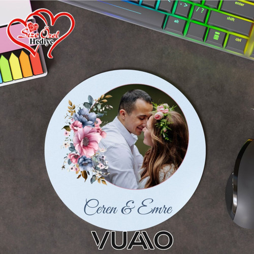 Kişiye Özel Fotoğraflı ve İsimli Yuvarlak Mouse Pad 19.5 cm, Kaymaz Taban - Baskılı Mousepad