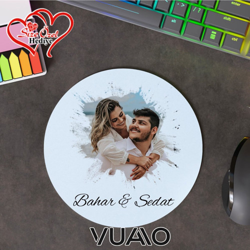 Kişiye Özel Fotoğraflı ve İsimli Yuvarlak Mouse Pad 19.5 cm, Kaymaz Taban - Baskılı Mousepad