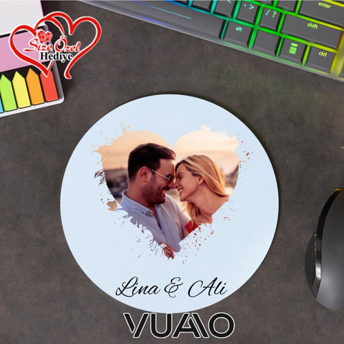 Kişiye Özel Fotoğraflı ve İsimli Yuvarlak Mouse Pad 19.5 cm, Kaymaz Taban - Baskılı Mousepad