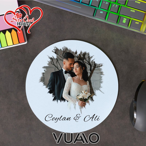 Kişiye Özel Fotoğraflı ve İsimli Yuvarlak Mouse Pad 19.5 cm, Kaymaz Taban - Baskılı Mousepad