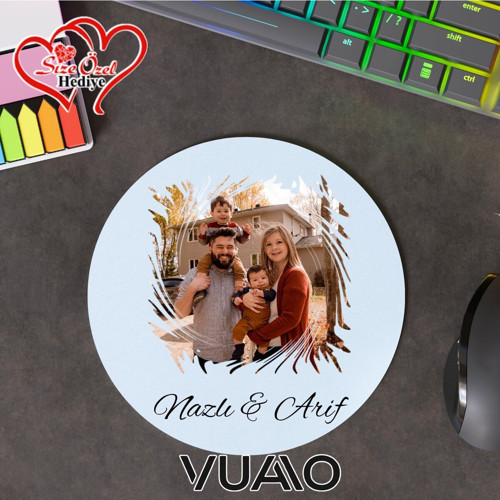 Kişiye Özel Fotoğraflı ve İsimli Yuvarlak Mouse Pad 19.5 cm, Kaymaz Taban - Baskılı Mousepad