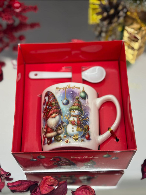 Noel Baba Seramik Kaşıklı Kupa Bardak 6