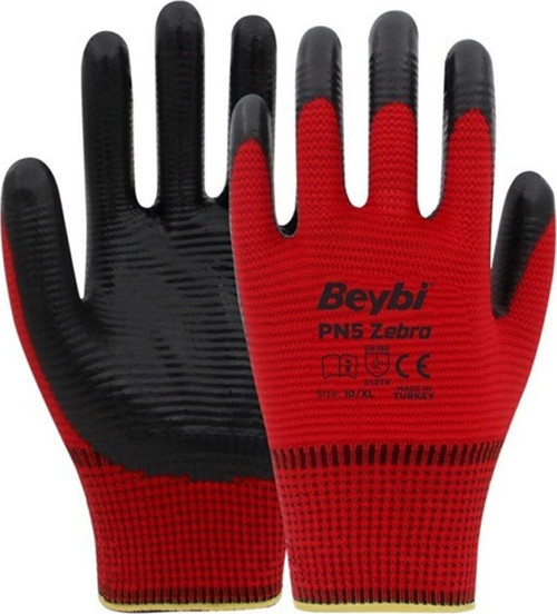 Kırmızı Polyester Örme Nitril Eldiven