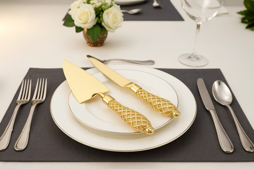 2 li Gold Metal Servis Spatula ve Bıçak