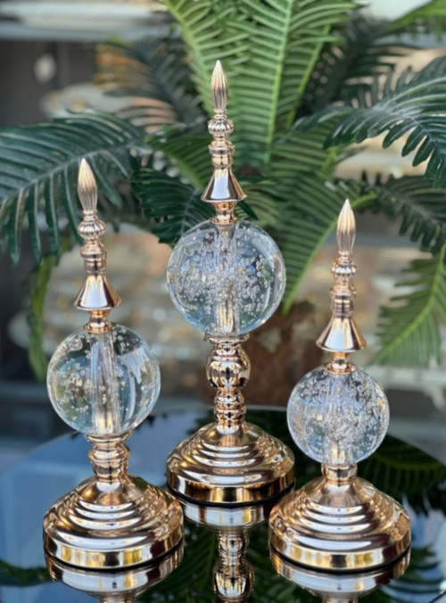 Lüks Gold Kristal Küre Alem 3’lü Dekoratif Obje Seti