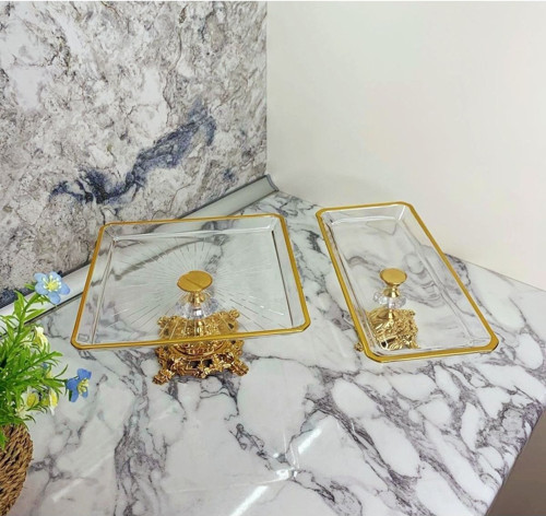 2 Parça Gold Pasta Sunumluk Kurabiyelik Seti