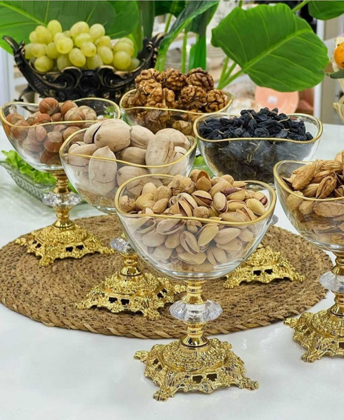 6 Adet Metal Ayaklı Gold Detaylı Vira Magnolia-kase-dondurmalık-şekerlik