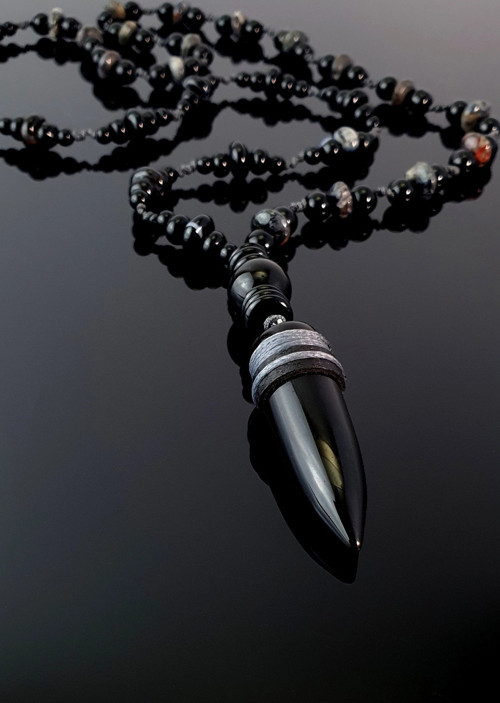 Doğal Taş Kolye, Kurşun Oniks Uçlu Kolye, Erkek Kolye, Kadın Kolye