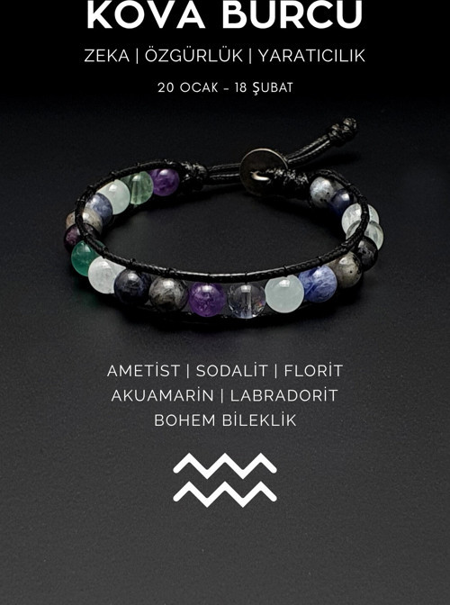 Kova Burcu Bohem Bileklik – Ametist, Sodalit, Florit, Akuamarin ve Labradorit Taşlı