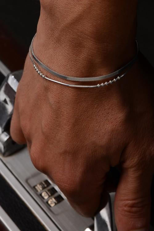 925 Ayar Gümüş Old Money Oksitli İtalyan Ezme Bileklik • Made In Italy