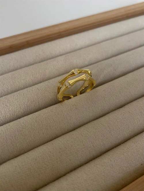 14 K Gold Kaplama 925 Ayar Gümüş 2'li Kemik Yüzük • Ölçü Gerektirmez