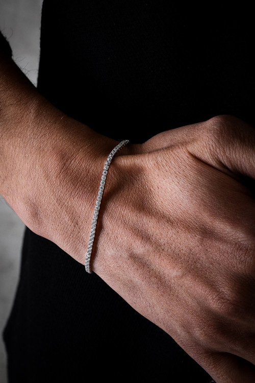 14 K White Gold Kaplama 925 Ayar Gümüş Tenis Su Yolu 2 Mm Bileklik • Made In Italy