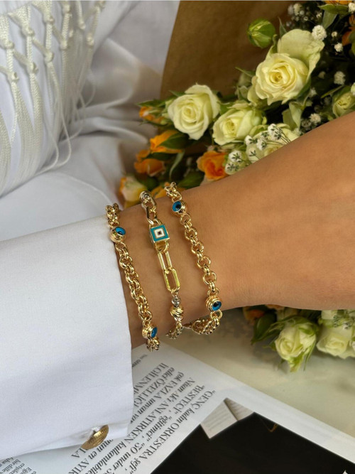 14 K Gold Kaplama 925 Ayar Gümüş Nazar Göz Bileklik