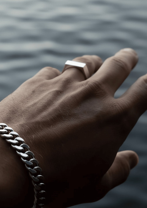 925 Ayar Gümüş Old Money Ayarlanabilir Dikdörtgen El İşi Yüzük