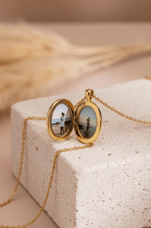 14 K Gold Kaplama 925 Ayar Gümüş Kişiye Özel Kapaklı Fotoğraflı Kolye