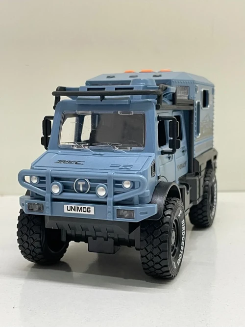 Mavi Sürtmeli Işıklı Müzikli Off Road Karavan Araba 18 cm Açılabilir Kapılar Oyuncak