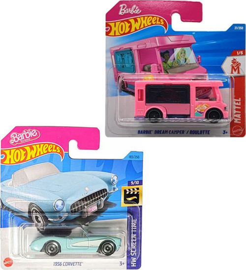 2 Araç Set Barbie The Movie 1956 Corvette & Hot Wheels Barbie Dream Camper (1/64)
